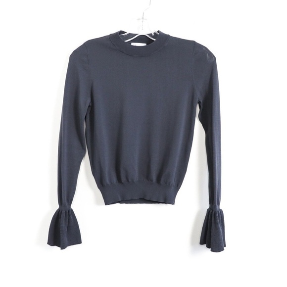 Leith Sweaters - Leith Nordstrom top asphalt gray charcoal knit stretch thin sweater cropped